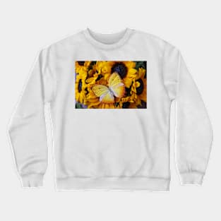 Large Yellow Butterfly On Small Sunflowers Crewneck Sweatshirt